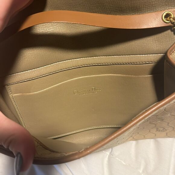 Christian Dior Logo Honeycomb Pattern Chain Crossbody Shoulderbag Beige Vintage - Picture 4 of 5